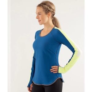 Lululemon Athletica Runder Under Long Sleeve Blue Grey Yellow Reversible
